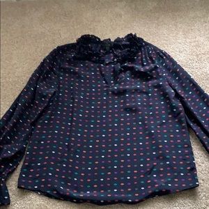 Navy Silk JCrew Long Sleeve Blouse